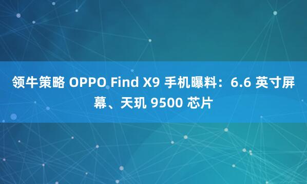 领牛策略 OPPO Find X9 手机曝料：6.6 英寸屏幕、天玑 9500 芯片