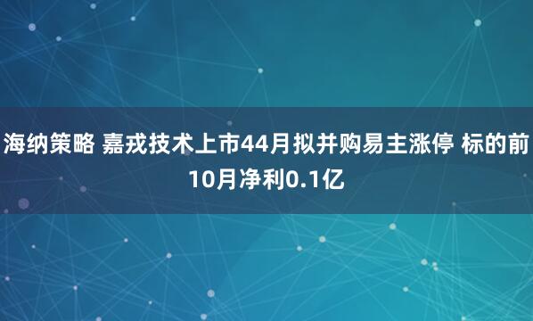 海纳策略 嘉戎技术上市44月拟并购易主涨停 标的前10月净利0.1亿