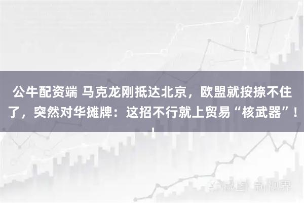 公牛配资端 马克龙刚抵达北京，欧盟就按捺不住了，突然对华摊牌：这招不行就上贸易“核武器”！